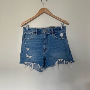 ABERCROMBIE & FITCH High Waist Distressed Blue Denim Shorts